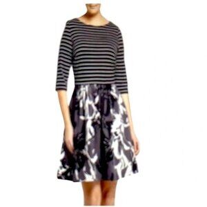 NWT Taylor Woman (Plus) Black/Ivory Stripe Top, Floral Skirted Dress - Size 18W